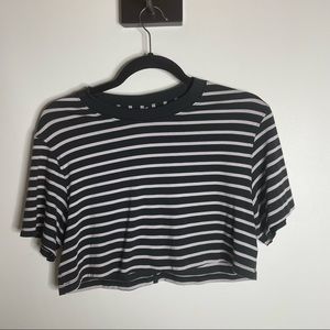 Lululemon Black & White Striped Crop T Shirt